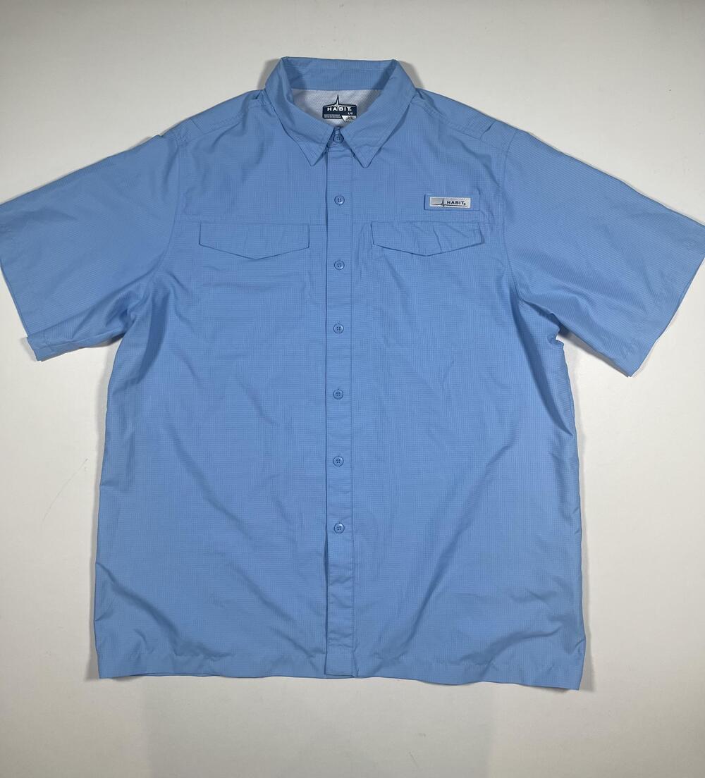 Habit Shirt Mens Large Blue Solar Factor Short Sleeve Fishing UV 40+ Performance